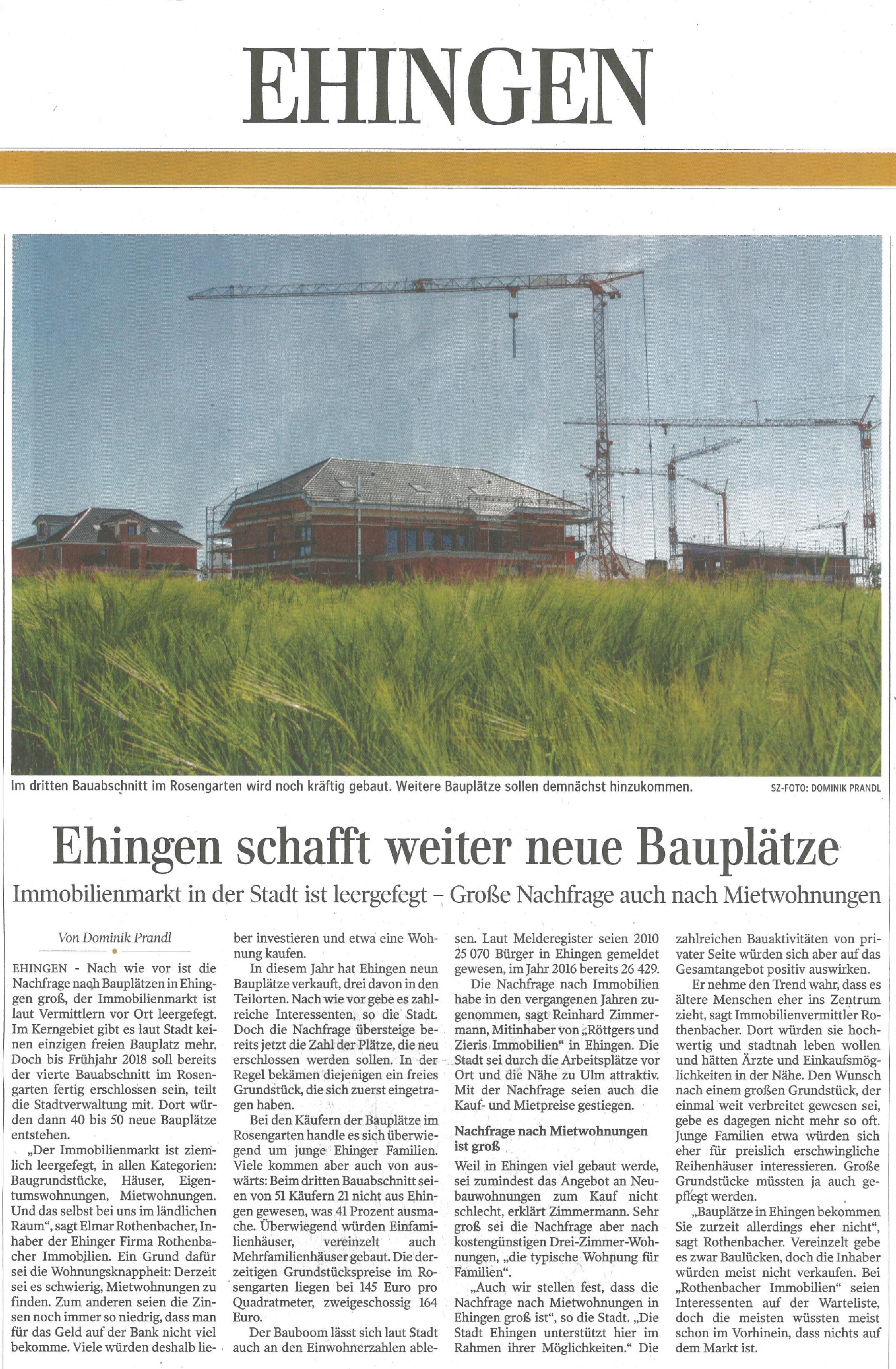 Zeitungsartikel zum Immobilienmarkt in Ehingen